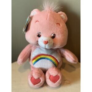 2002 Care Bears Cheer Bear Plush Rainbow Pink Stuffed Animal New with Tags